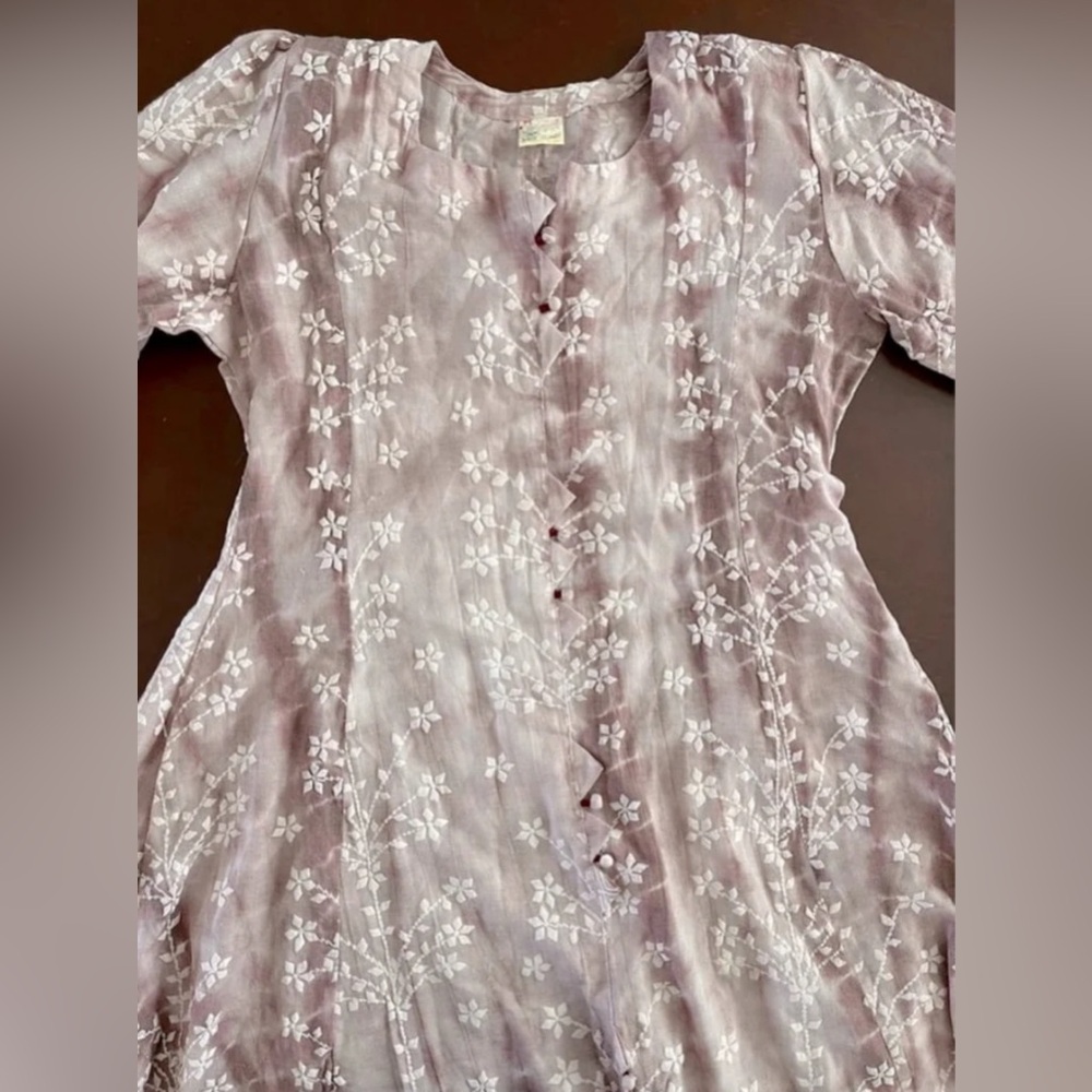 Sweet Ones VINTAGE Purple A Line Dress White Embossed Floral Print Large - Picture 9 of 11